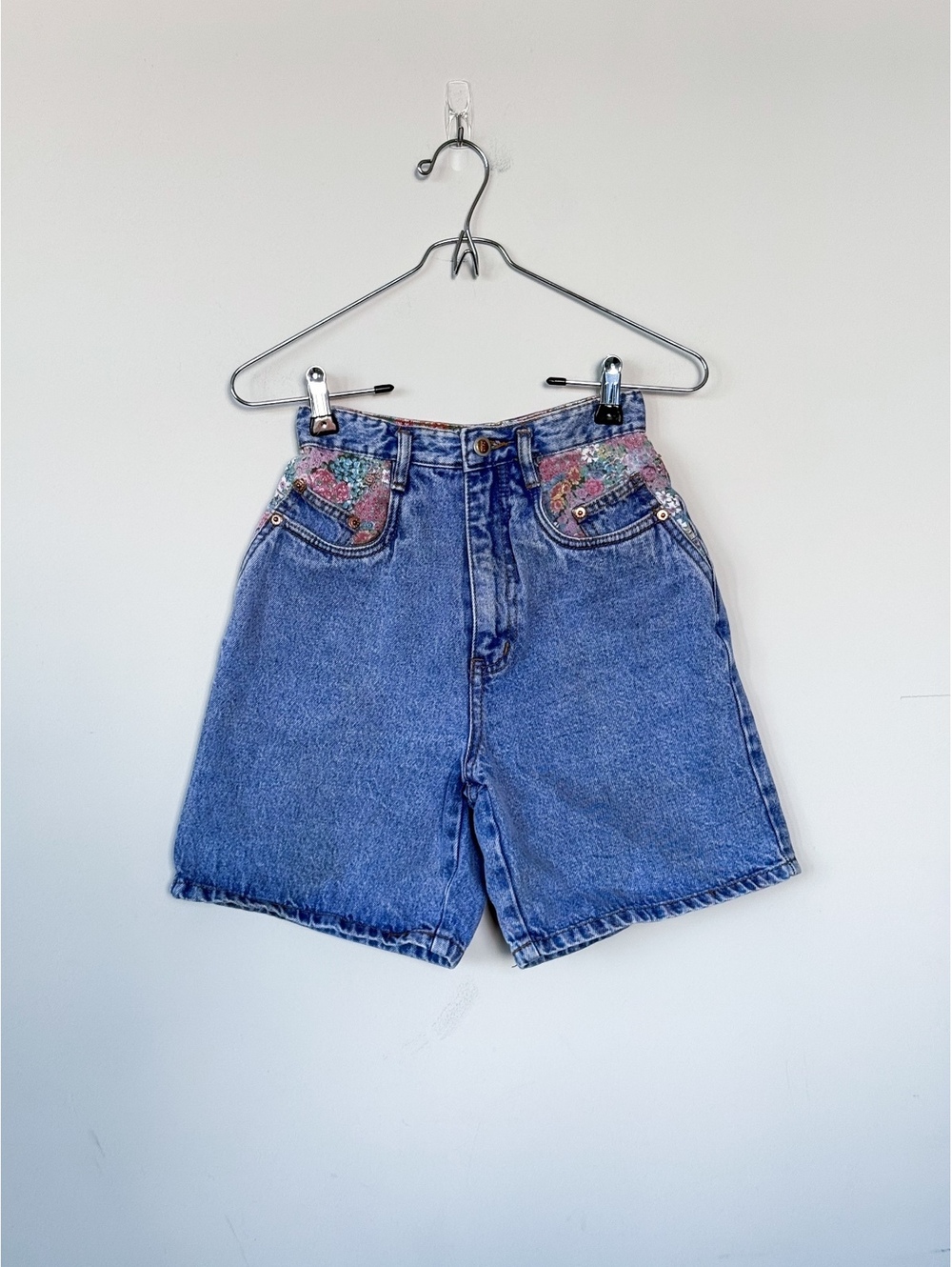 Vintage 80s High Rise Denim Jean Shorts Floral Detail Rio by sophie dresden.